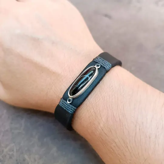 Black Obsidian Sterling Silver Leather Bracelet | The Eclipse