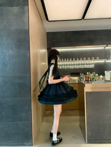 Cute Navy Ruffled Homecoming Dress A-Line High Collar Plaid Corset Mini Prom Dress RS720