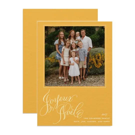 "Joyeux Noele" Sunflower with Ivory Foil Printed Photo Attached Holiday