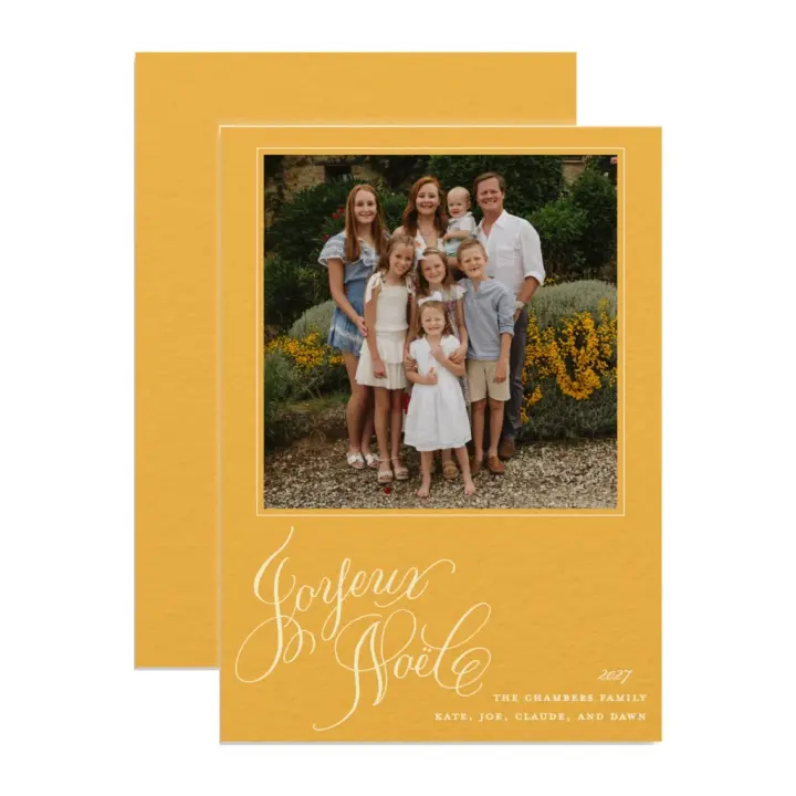 "Joyeux Noel" Sunflower with Ivory Foil Printed Photo Attached Holiday