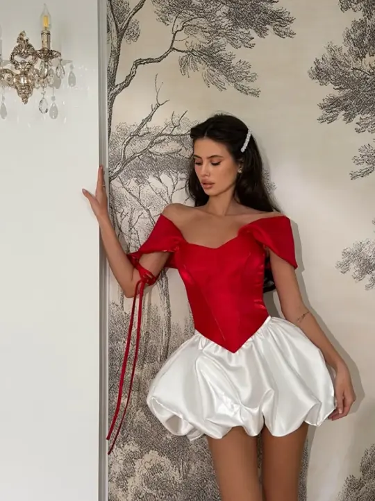 Vibrant Satin Silky Women's Homecoming Dress Red Corset Short Prom Dress Party Dress RS2865