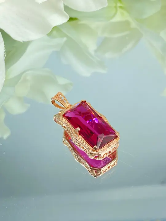 Ruby Pendant, Rose Gold plated Sterling Silver Necklace #P232 - Ready to Ship
