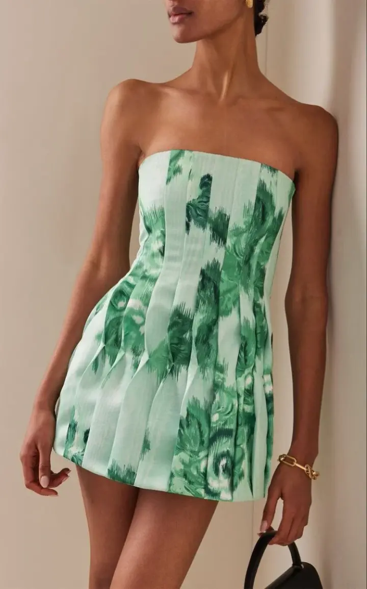 Green tie-dye tube top slim fit hip sexy short skirt homecoming dress R3696