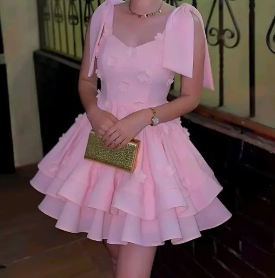 Sweet Ruffled Applique Women's Homecoming Dress Pink Corset Short Prom Dress Party Dress RS2737