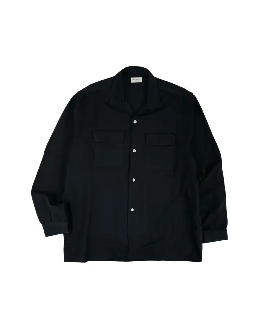 The Real McCoy's MS26008 Open Collar Rayon Shirt Black