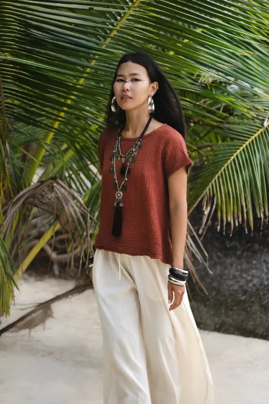 Zaira Gauze Cotton Top Rust