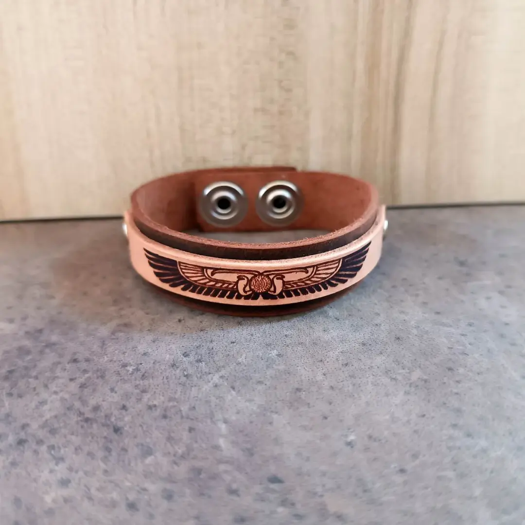 Men's Egyptian Leather Cuff Bracelet - Horus Behedt