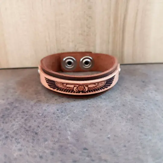 Men's Egyptian Leather Cuff Bracelet - Horus Behedt