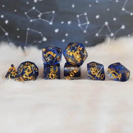 Moon and Stars Dice Set – 8-Piece Glittering Night Sky | Fennek & Finch