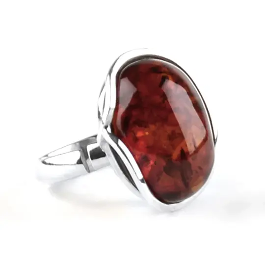 Dark Honey Baltic Amber Silver Ring