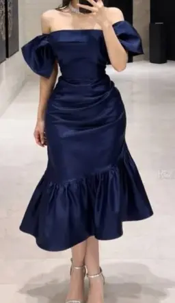 Stunning Silky Slim Prom Gown Deep Navy Women's Maxi Evening Dress Ball Gown RS2826