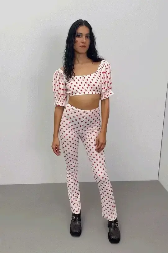 Mesh Stretch Pants Red Polka Dot