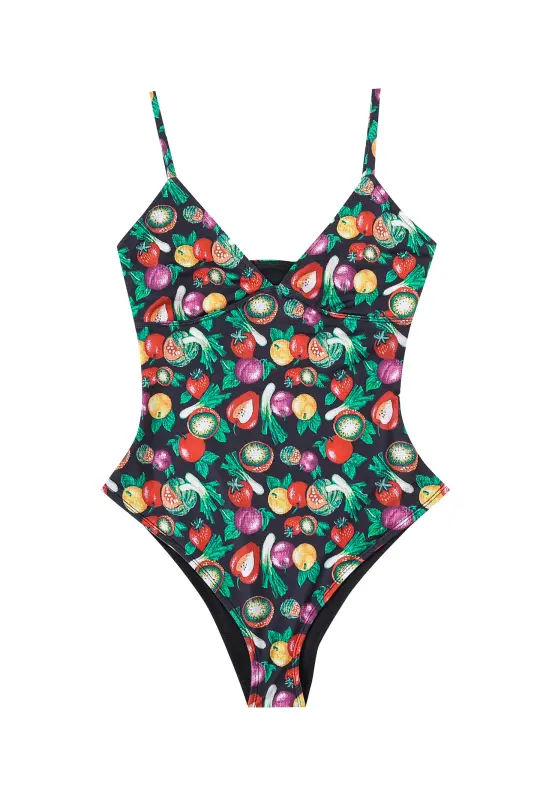 Triangle One Piece Swimsuit Vegetable Medley