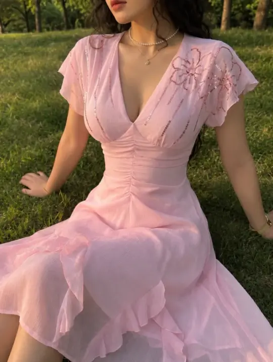 Sweet Flowy Applique Prom Gown Pink Women's Maxi Evening Dress Birthday Dress RS2729