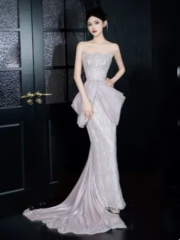 Elegant Sliver Prom Dress ,Mermaid Strapless Glitter Bodycon Maxi Evening Dress RS1127