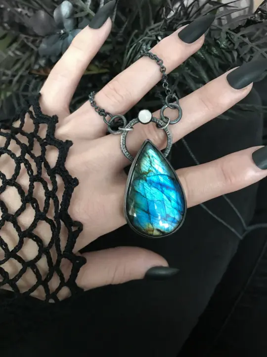 Teardrop Labradorite with Craters Pendant