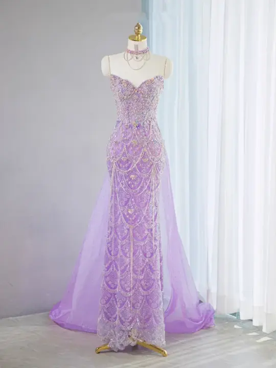 Light purple strapless fitted long ball gown, bridal dress R9035
