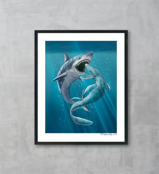 Megalodon vs Mosasaurus Fine Art Print