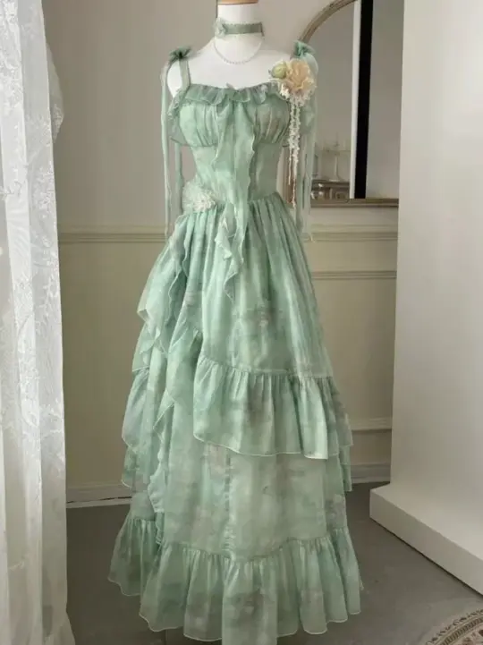 Fresh Green Prom Gown ,Chiffon Flowy Maxi Summer Dress Cami Dress RS1272
