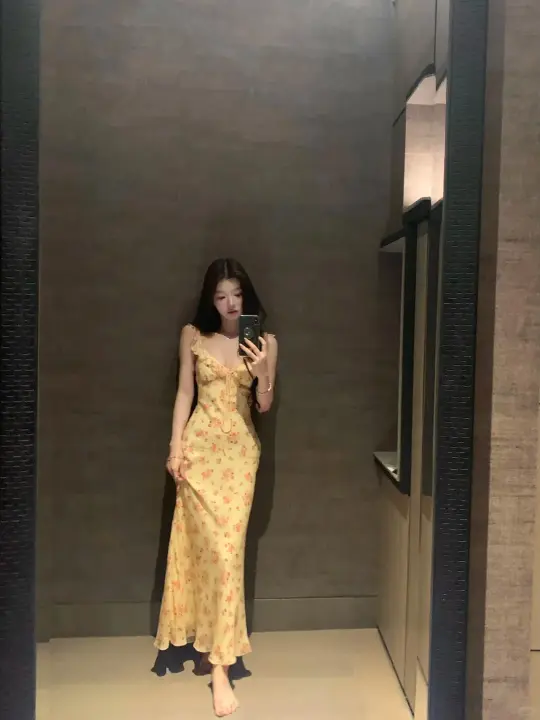 Romantic Yellow Floral Bodycon Dress R9120