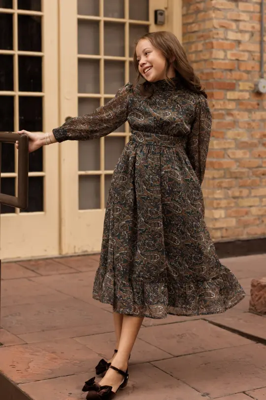 Teen Payton Dress in Evergreen Paisley