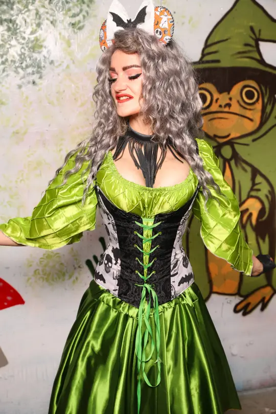 Petite Courtier Overbust in Black Filigree Jacquard w/The Moon & the Raven Front Panels - Spooky Saturday Part 4