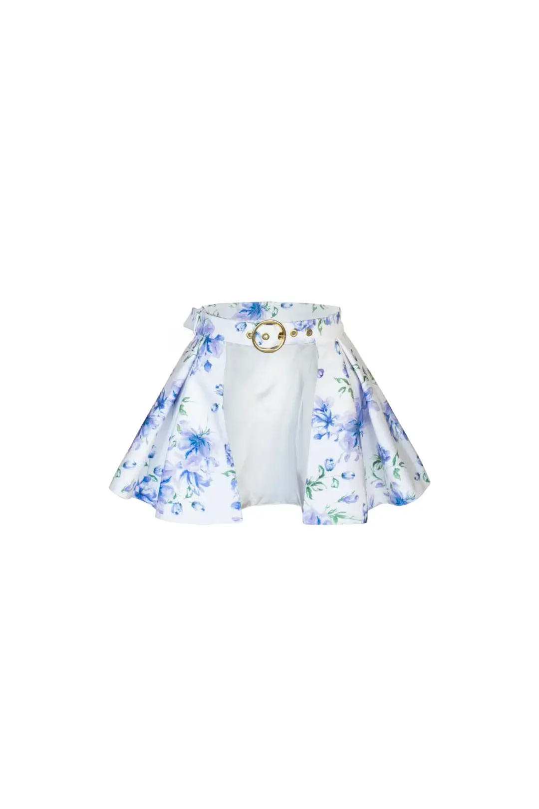 Buckle Belt with Peplum Detail in White with Blue Flower print | Floral White