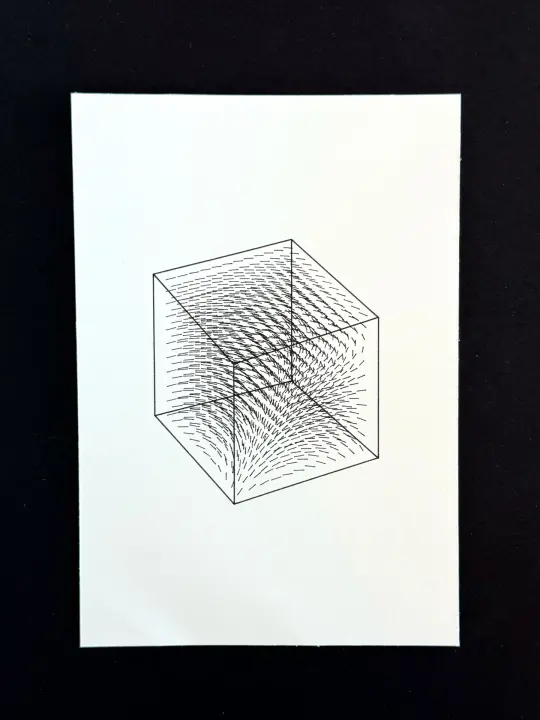 Cube Flow Field — 5x7" pen plot