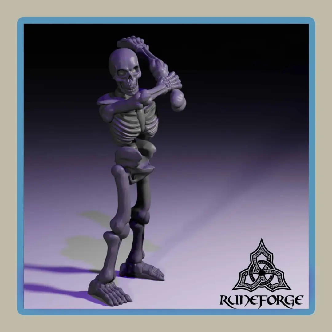 render of 28mm miniature undead unarmored skeleton with backhand
