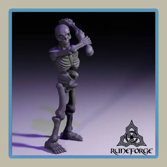 render of 28mm miniature undead unarmored skeleton with backhand