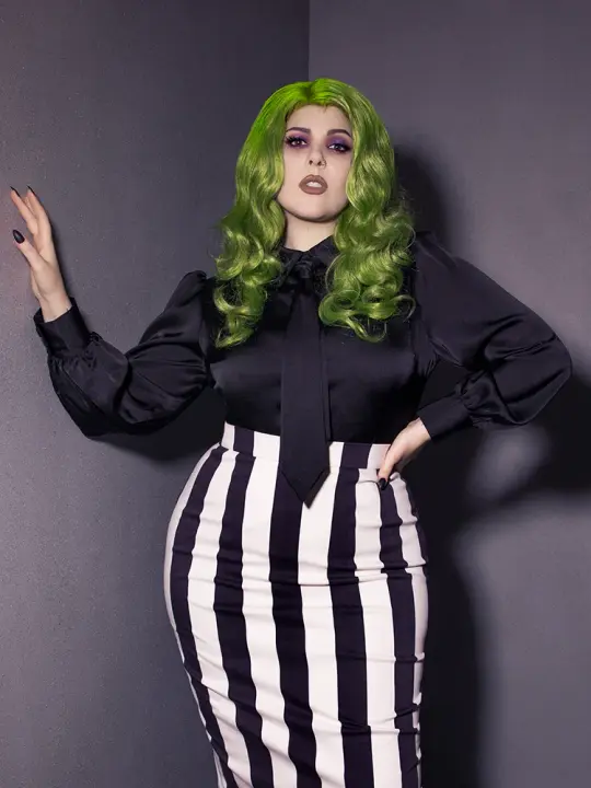 Bowie Blouse w/Matching Tie in Black Charmeuse