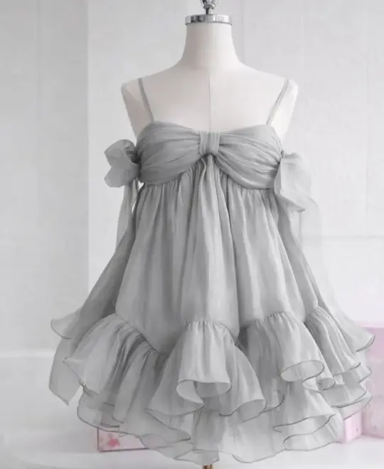 Charming Sliver Ruffled Homecoming Dress ,A-Line Spaghetti Straps Tulle Short Prom Dress Cami Dress RS1132