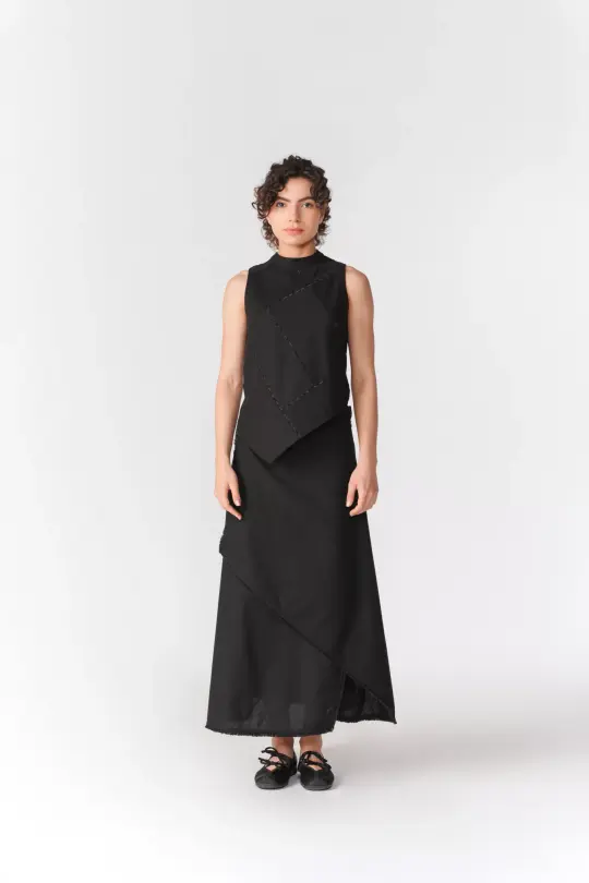 PATCHWORK ASYMMETRIC HEM TOP