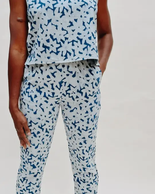 Easy Lounger Pants in Indigo Floral Block Print