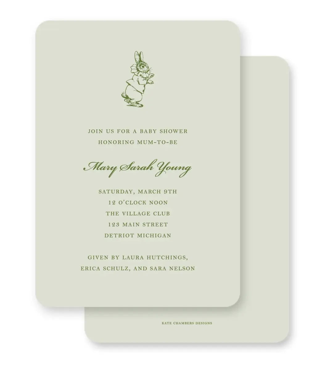 Green Vintage Peter Rabbit Baby Shower Invitation