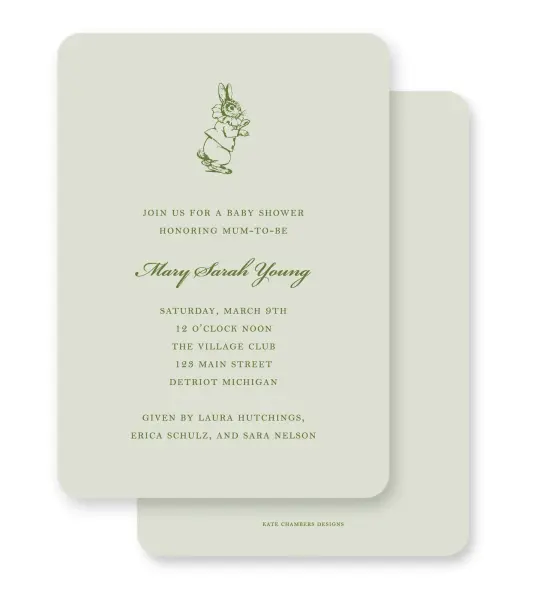 Green Vintage Peter Rabbit Baby Shower Invitation