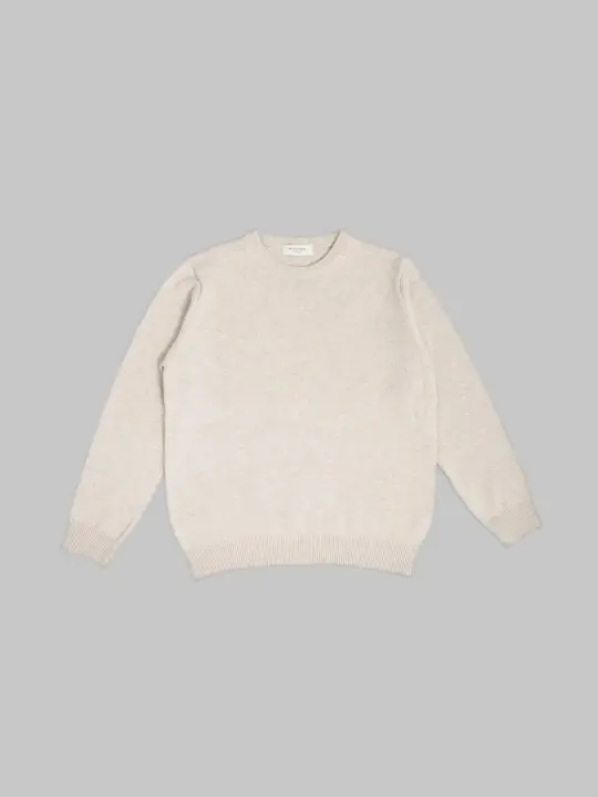Mooncastle 7G Cashmere Silk Wool Crewneck Pullover Beige Grey