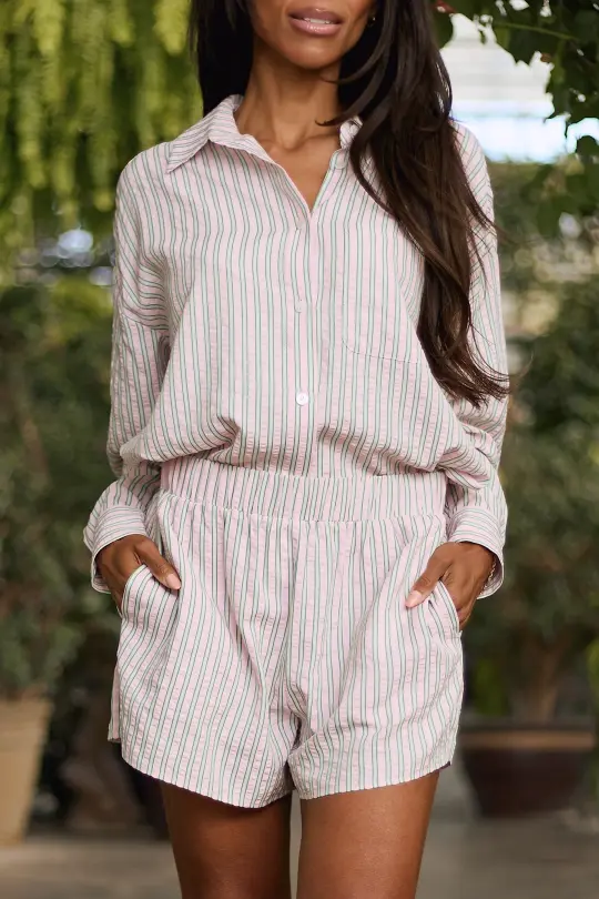 Sevilla Shorts in Green & Pink Pinstripe