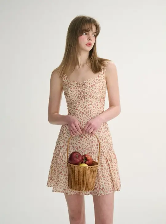 Romantic French Style Summer Dress With Ditsy Floral Pattern And Tiered Hem R9476