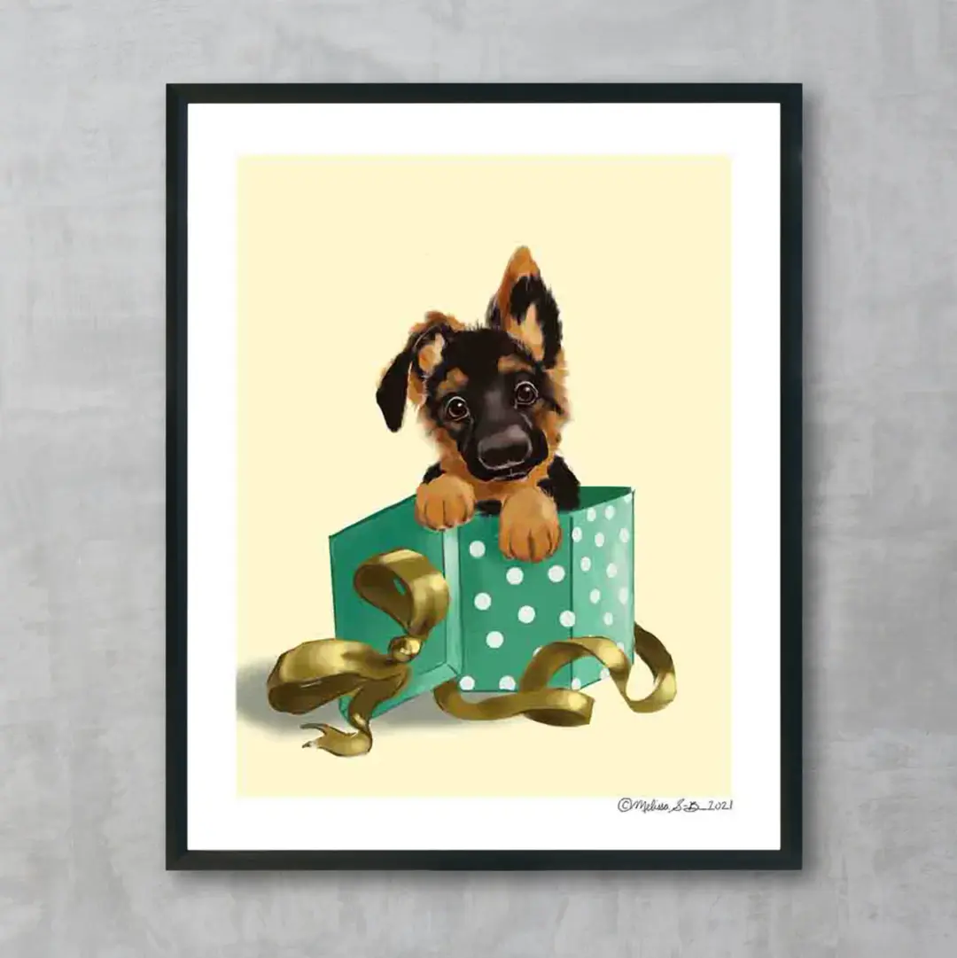 German Shepherd Puppy Gift Box Fine Art Print