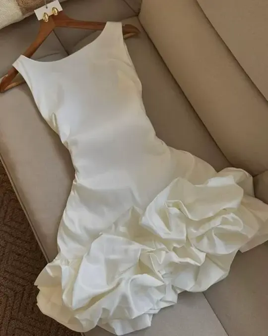 Elegant White Ruffled A-Line High Collar Bodycon Mini Summer Dress Homecoming Dress RS260