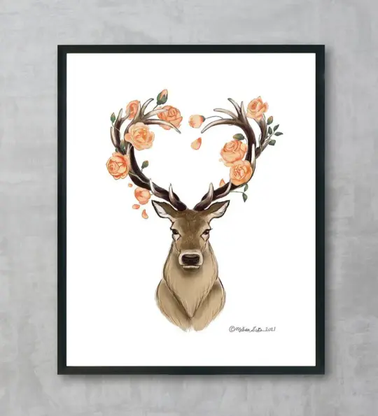 Stag with Flower Crown Fine Art Print