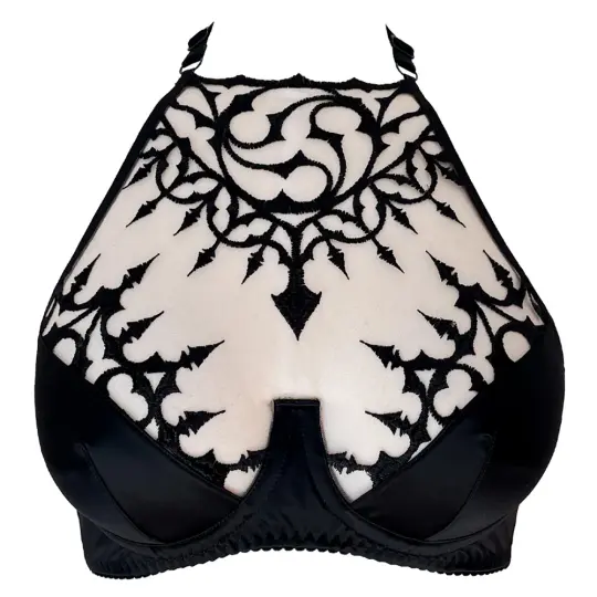 GATES OF HELL EMBROIDERY HALTER BRA HALF CUPS