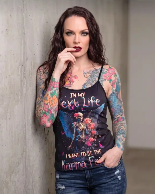 Karma Fairy Skull Angel Wings Double Sided Cami Top Goth Festival Shirt L New