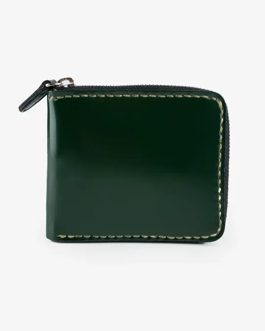 Zip-Secured Shell Cordovan Wallet - Green