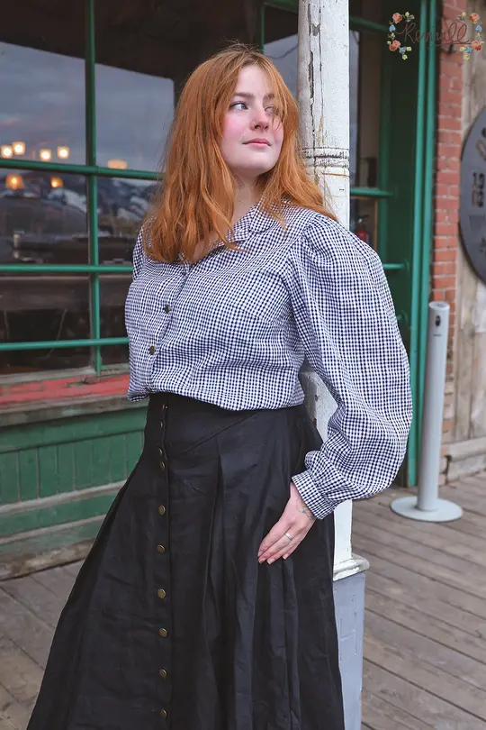 Gingham Prairie Blouse in Black & White-Large