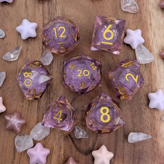 Lavender Liquid Core Sharp Edge DnD Dice Set