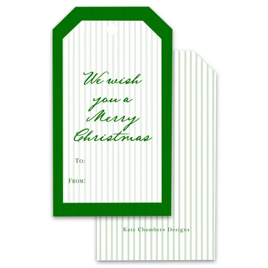 Green Stripe We Wish You a Merry Christmas Gift Tags, Set of 12