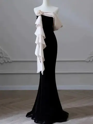 Minimalist Black Prom Gown ,Satin Elegant Maxi Evening Dress RS1310