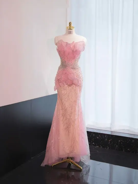 Light pink strapless fitted long ball gown, bridal dress R8963